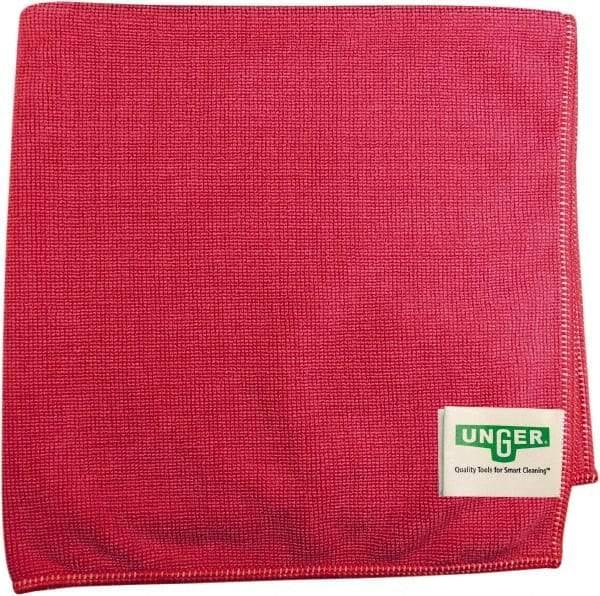 Unger - Flat Fold Microfiber Wipes - 16" x 15" Sheet Size, Red - USA Tool & Supply