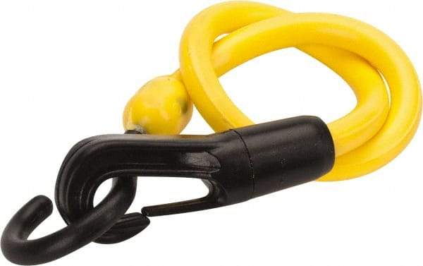 The Perfect Bungee - Stretch-n-Flex Web Tie Down with Molded in Hook & Safety Clasp - 18" OAL, Yellow - USA Tool & Supply