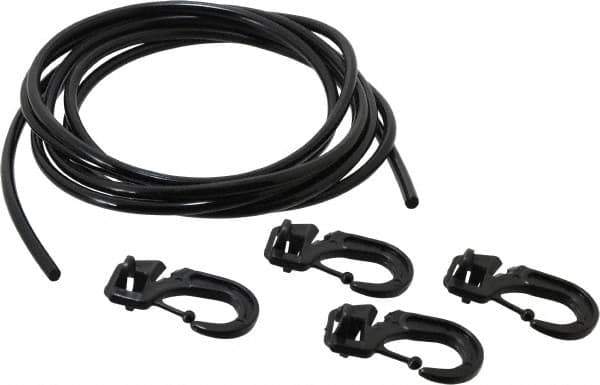 Polyflex - 10' Long x 1/4" Diam, Black Tie Down Rope Kit - With 4 Hooks - USA Tool & Supply