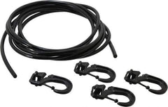 Polyflex - 10' Long x 1/4" Diam, Black Tie Down Rope Kit - With 4 Hooks - USA Tool & Supply