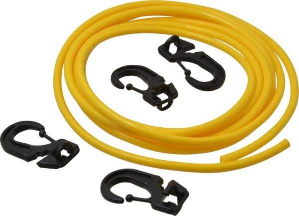 Polyflex - 10' Long x 1/4" Diam, Yellow Tie Down Rope Kit - With 4 Hooks - USA Tool & Supply