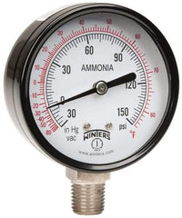 Winters - 2-1/2" Dial, 1/4 Thread, 30-0-150 Scale Range, Pressure Gauge - Lower Connection Mount, Accurate to 3-2-3% of Scale - USA Tool & Supply