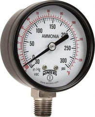 Winters - 2-1/2" Dial, 1/4 Thread, 30-0-300 Scale Range, Pressure Gauge - Lower Connection Mount, Accurate to 3-2-3% of Scale - USA Tool & Supply