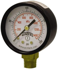 Winters - 2" Dial, 1/4 Thread, 0-300 Scale Range, Pressure Gauge - Lower Connection Mount, Accurate to 3-2-3% of Scale - USA Tool & Supply