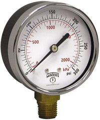 Winters - 2-1/2" Dial, 1/4 Thread, 0-300 Scale Range, Pressure Gauge - Lower Connection Mount, Accurate to 3-2-3% of Scale - USA Tool & Supply