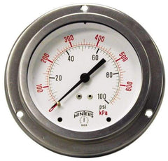 Winters - 2-1/2" Dial, 1/4 Thread, 0-600 Scale Range, Pressure Gauge - Front Flange Panel Mount, Center Back Connection Mount, Accurate to 1.5% of Scale - USA Tool & Supply