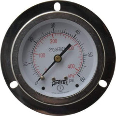 Winters - 2-1/2" Dial, 1/4 Thread, 0-60 Scale Range, Pressure Gauge - Front Flange Panel Mount, Center Back Connection Mount, Accurate to 1.5% of Scale - USA Tool & Supply