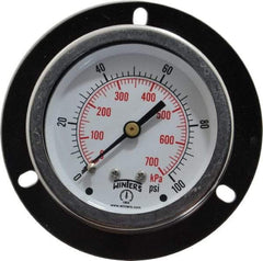 Winters - 2-1/2" Dial, 1/4 Thread, 0-100 Scale Range, Pressure Gauge - Front Flange Panel Mount, Center Back Connection Mount, Accurate to 1.5% of Scale - USA Tool & Supply