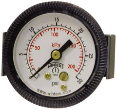 Winters - 2-1/2" Dial, 1/4 Thread, 0-30 Scale Range, Pressure Gauge - U-Clamp Panel Mount, Center Back Connection Mount, Accurate to 2.5% of Scale - USA Tool & Supply
