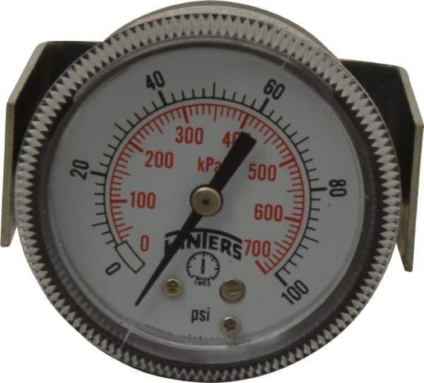 Winters - 2" Dial, 1/8 Thread, 0-100 Scale Range, Pressure Gauge - U-Clamp Panel Mount, Center Back Connection Mount, Accurate to 2.5% of Scale - USA Tool & Supply