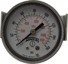 Winters - 2" Dial, 1/8 Thread, 0-160 Scale Range, Pressure Gauge - U-Clamp Panel Mount, Center Back Connection Mount, Accurate to 2.5% of Scale - USA Tool & Supply