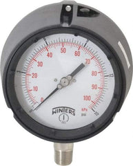 Winters - 4-1/2" Dial, 1/2 Thread, 0-15 Scale Range, Pressure Gauge - Lower Connection Mount, Accurate to 0.5% of Scale - USA Tool & Supply