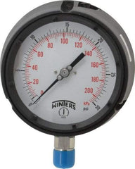 Winters - 4-1/2" Dial, 1/2 Thread, 0-30 Scale Range, Pressure Gauge - Lower Connection Mount, Accurate to 0.5% of Scale - USA Tool & Supply
