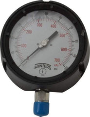Winters - 4-1/2" Dial, 1/2 Thread, 0-100 Scale Range, Pressure Gauge - Lower Connection Mount, Accurate to 0.5% of Scale - USA Tool & Supply