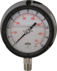 Winters - 4-1/2" Dial, 1/2 Thread, 0-100 Scale Range, Pressure Gauge - Lower Connection Mount, Accurate to 0.5% of Scale - USA Tool & Supply