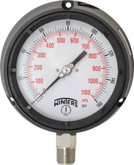 Winters - 4-1/2" Dial, 1/2 Thread, 0-160 Scale Range, Pressure Gauge - Lower Connection Mount, Accurate to 0.5% of Scale - USA Tool & Supply