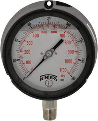 Winters - 4-1/2" Dial, 1/2 Thread, 0-160 Scale Range, Pressure Gauge - Lower Connection Mount, Accurate to 0.5% of Scale - USA Tool & Supply