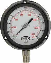 Winters - 4-1/2" Dial, 1/2 Thread, 0-200 Scale Range, Pressure Gauge - Lower Connection Mount, Accurate to 0.5% of Scale - USA Tool & Supply