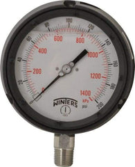 Winters - 4-1/2" Dial, 1/2 Thread, 0-200 Scale Range, Pressure Gauge - Lower Connection Mount, Accurate to 0.5% of Scale - USA Tool & Supply