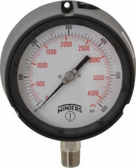 Winters - 4-1/2" Dial, 1/2 Thread, 0-600 Scale Range, Pressure Gauge - Lower Connection Mount, Accurate to 0.5% of Scale - USA Tool & Supply