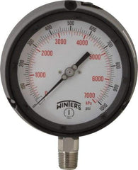 Winters - 4-1/2" Dial, 1/2 Thread, 0-1,000 Scale Range, Pressure Gauge - Lower Connection Mount, Accurate to 0.5% of Scale - USA Tool & Supply