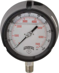 Winters - 4-1/2" Dial, 1/2 Thread, 0-1,000 Scale Range, Pressure Gauge - Lower Connection Mount, Accurate to 0.5% of Scale - USA Tool & Supply