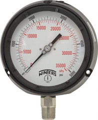 Winters - 4-1/2" Dial, 1/2 Thread, 0-5,000 Scale Range, Pressure Gauge - Lower Connection Mount, Accurate to 0.5% of Scale - USA Tool & Supply