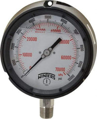 Winters - 4-1/2" Dial, 1/2 Thread, 0-10,000 Scale Range, Pressure Gauge - Lower Connection Mount, Accurate to 0.5% of Scale - USA Tool & Supply