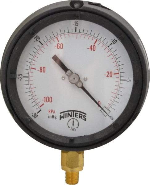 Winters - 4-1/2" Dial, 1/4 Thread, 30-0 Scale Range, Pressure Gauge - Lower Connection Mount, Accurate to 0.5% of Scale - USA Tool & Supply