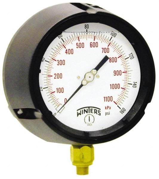 Winters - 4-1/2" Dial, 1/4 Thread, 0-400 Scale Range, Pressure Gauge - Lower Connection Mount, Accurate to 0.5% of Scale - USA Tool & Supply