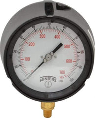 Winters - 4-1/2" Dial, 1/4 Thread, 0-100 Scale Range, Pressure Gauge - Lower Connection Mount, Accurate to 0.5% of Scale - USA Tool & Supply