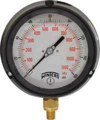 Winters - 4-1/2" Dial, 1/4 Thread, 0-160 Scale Range, Pressure Gauge - Lower Connection Mount, Accurate to 0.5% of Scale - USA Tool & Supply