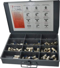 Value Collection - 60 Piece, Push to Connect Fitting Kit - Mixed Universal Threads, 3/8" Tube - USA Tool & Supply