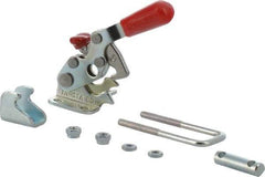 De-Sta-Co - 360 Lb Capacity, Horizontal, U Hook, Flanged Base, Carbon Steel Pull Action Latch Clamp - 1.17" Drawing Movement, 4-1/4" OAL, Threaded U Hook, Straight Handle - USA Tool & Supply