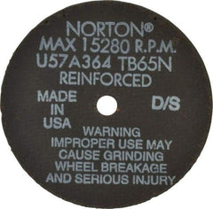 Norton - 4" 36 Grit Aluminum Oxide Cutoff Wheel - 1/16" Thick, 3/8" Arbor, 19,100 Max RPM, Use with Die Grinders - USA Tool & Supply