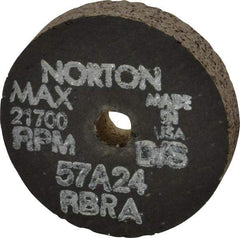 Norton - 2-1/2" Diam x 3/8" Hole x 1/2" Thick, R Hardness, 24 Grit Surface Grinding Wheel - Aluminum Oxide, Type 1, Very Coarse Grade, 21,700 Max RPM, No Recess - USA Tool & Supply
