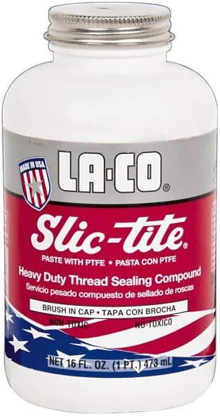 LA-CO - 1 Pt Brush Top Can White Thread Sealant - Paste with PTFE, 500°F Max Working Temp, For Metal, PVC, CPVC & ABS Plastic Pipe Threads - USA Tool & Supply