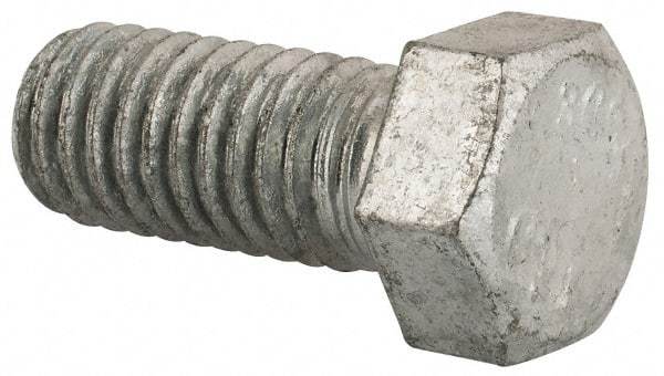 Value Collection - 7/16-14 Thread, 1" Length Under Head, Steel Hex Head Bolt - Hot Dipped Galvanized Coated, UNC Thread, ASTM A307, Grade 2 - USA Tool & Supply