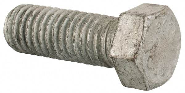 Value Collection - 7/16-14 Thread, 1-1/4" Length Under Head, Steel Hex Head Bolt - Hot Dipped Galvanized Coated, UNC Thread, ASTM A307, Grade 2 - USA Tool & Supply