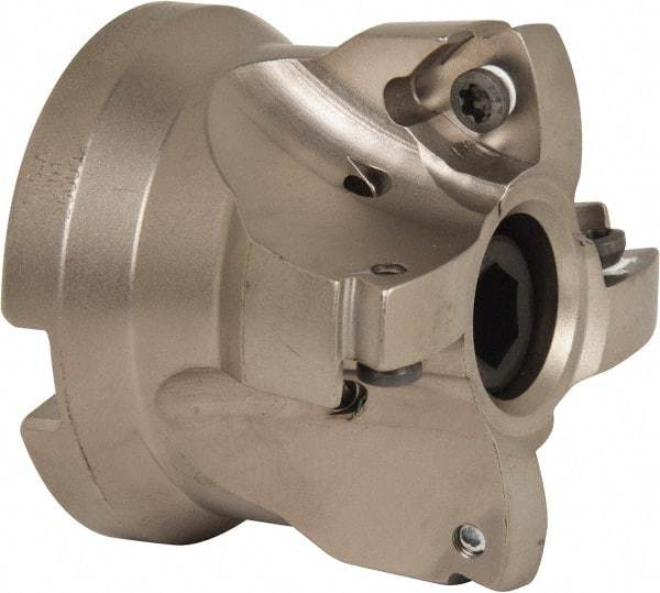 Seco - 4 Inserts, 1.34" Cutter Diam, 0.08" Max Depth of Cut, Indexable High-Feed Face Mill - 3/4" Arbor Hole Diam, 0.32" Keyway Width, 1.6" High, R220.21 Toolholder, 218.19-160.. Inserts, Series R220.21 - USA Tool & Supply