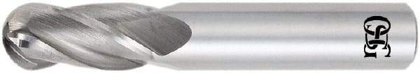 OSG - 31/64" Diam, 1" LOC, 4 Flute Solid Carbide Ball End Mill - TiAlN Finish, Single End, 3" OAL, 1/2" Shank Diam, Spiral Flute - USA Tool & Supply