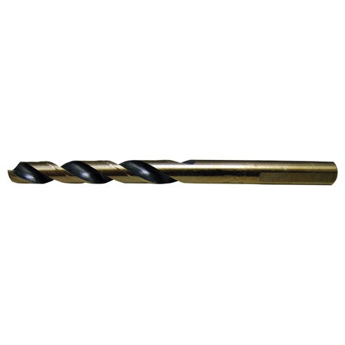 13/32 RHS / RHC HSS 135 Degree Split Point Heavy Duty Mechanics Length Drill - Black & Gold - Exact Industrial Supply