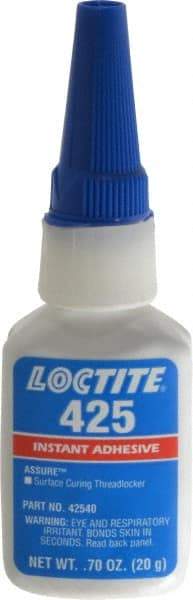 Loctite - 20gr. Bottle, Blue, Low Strength Liquid Threadlocker - Series 425, 24 hr Full Cure Time - USA Tool & Supply