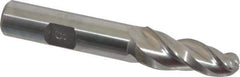 Made in USA - 5° Taper Angle per Side, 3/8" Small End Diam, 1-1/4" LOC, High Speed Steel 3 Flute Tapered Ball End Mill - 3-1/8" OAL, 1/2" Shank Diam - USA Tool & Supply