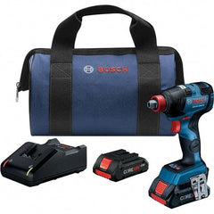 Bosch - 18 Volt, 1/4" Drive, 1,800 In/Lb Torque, Cordless Impact Driver - Pistol Grip Handle, 1100, 2300, 3400 RPM, 2 Lithium-Ion Batteries Included - USA Tool & Supply