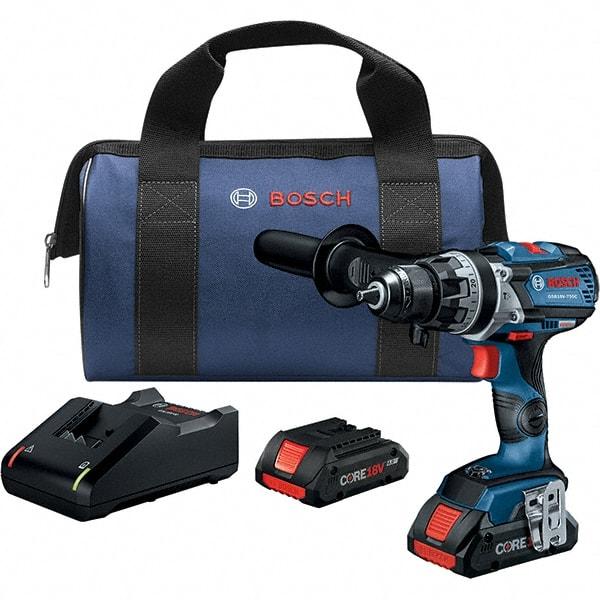 Bosch - 18 Volt 1/2" Keyless Chuck Cordless Hammer Drill - 0 to 31,500 BPM, 0 to 2,100 RPM, Reversible - USA Tool & Supply