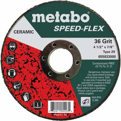 Metabo - 4-1/2" Diam, 7/8" Hole, 36 Grit Ceramic Alumina Fiber Disc - USA Tool & Supply