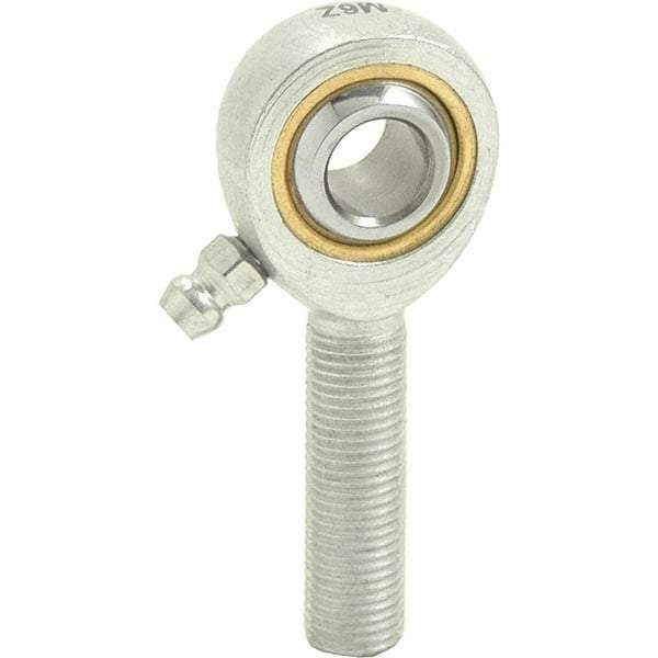 Tritan - 3/8" ID, 2-7/16" Max OD, 4,012 Lb Max Static Cap, Male Spherical Rod End - 3/8-24 RH, 1/2" Shank Diam, 1-1/4" Shank Length, Zinc Plated Carbon Steel with Sintered Oil Impregnated Bronze Raceway - USA Tool & Supply