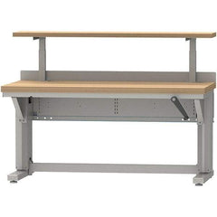 LISTA - 60 Wide x 30" Deep x 58" High, Butcher Block Manual Height Adjustable Workstation - Adjustable Height Legs, Classic Blue - USA Tool & Supply