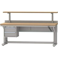 LISTA - 72 Wide x 30" Deep x 58" High, Butcher Block Electric Height Adjustable Workstation - Adjustable Height Legs, Classic Blue - USA Tool & Supply